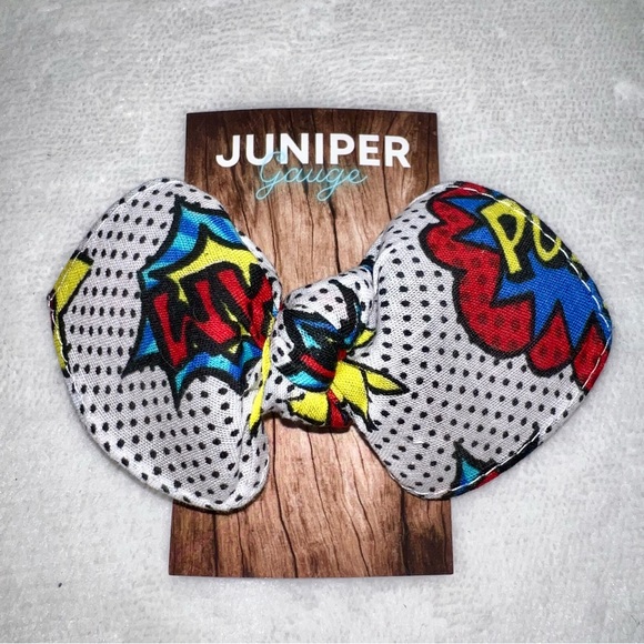 Comic Book Words Polka Dot Bandana Knotted Hair Bow - Picture 11 of 11